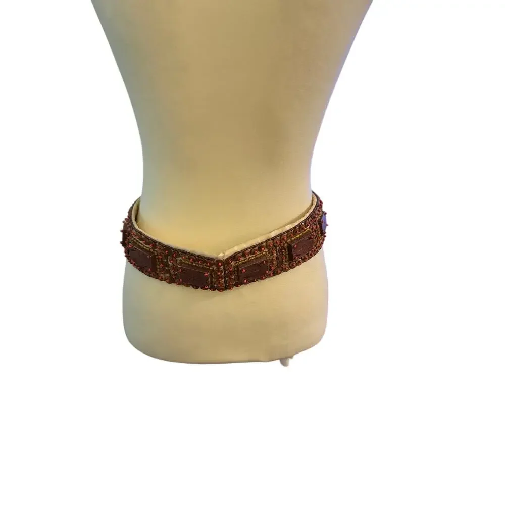 Boho handmade Beaded Wood Square Accent Wide Waist Belt Tie Sash Women 31.5
